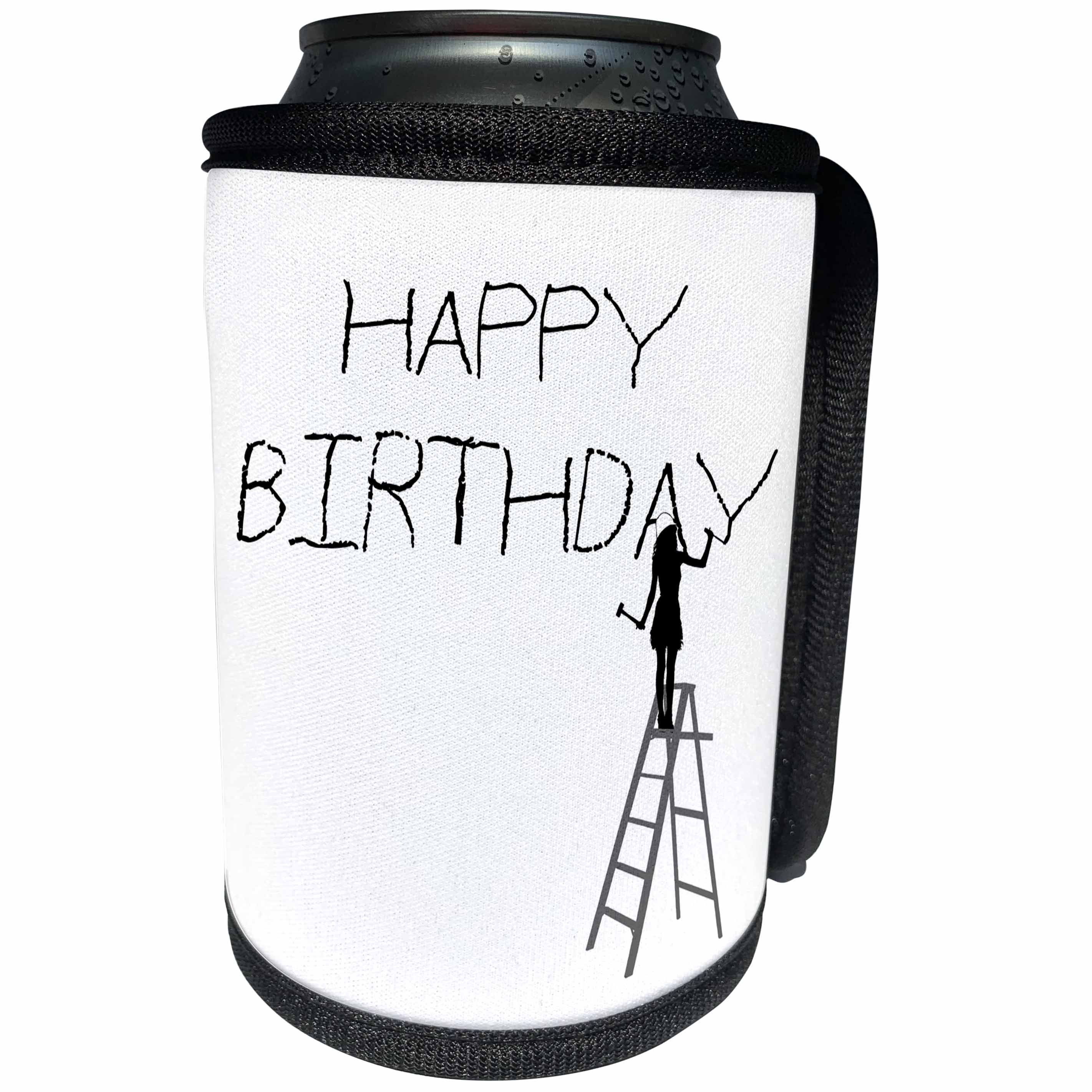 3dRose Alexis Design - Funny Worker - Woman worker on a ladder carves the positive text HAPPY BIRTHDAY - Can Cooler Bottle Wrap (cc_281326)