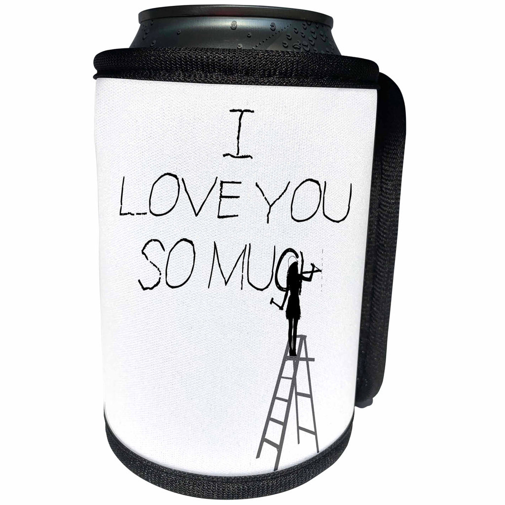 3dRose Alexis Design - Funny Worker - Woman worker on a ladder carves romantic text I love you so much - Can Cooler Bottle Wrap (cc_281328)