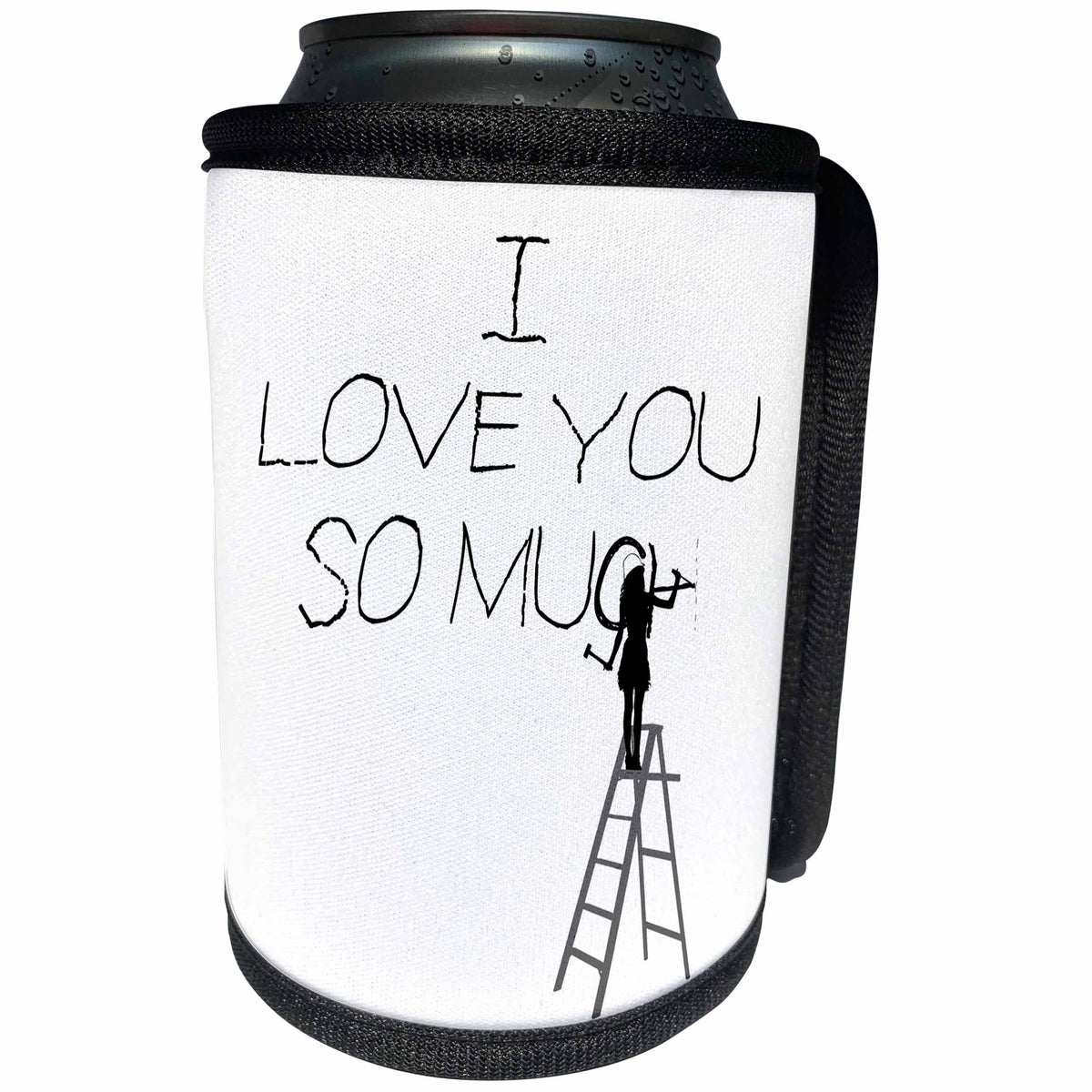 3dRose Alexis Design - Funny Worker - Woman worker on a ladder carves romantic text I love you so much - Can Cooler Bottle Wrap (cc_281328)