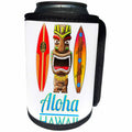 3dRose MacDonald Creative Studios – Hawaii - Tropical Aloha Hawaii tiki statue with retro Hawaiian surfboards - Can Cooler Bottle Wrap (cc_281499)