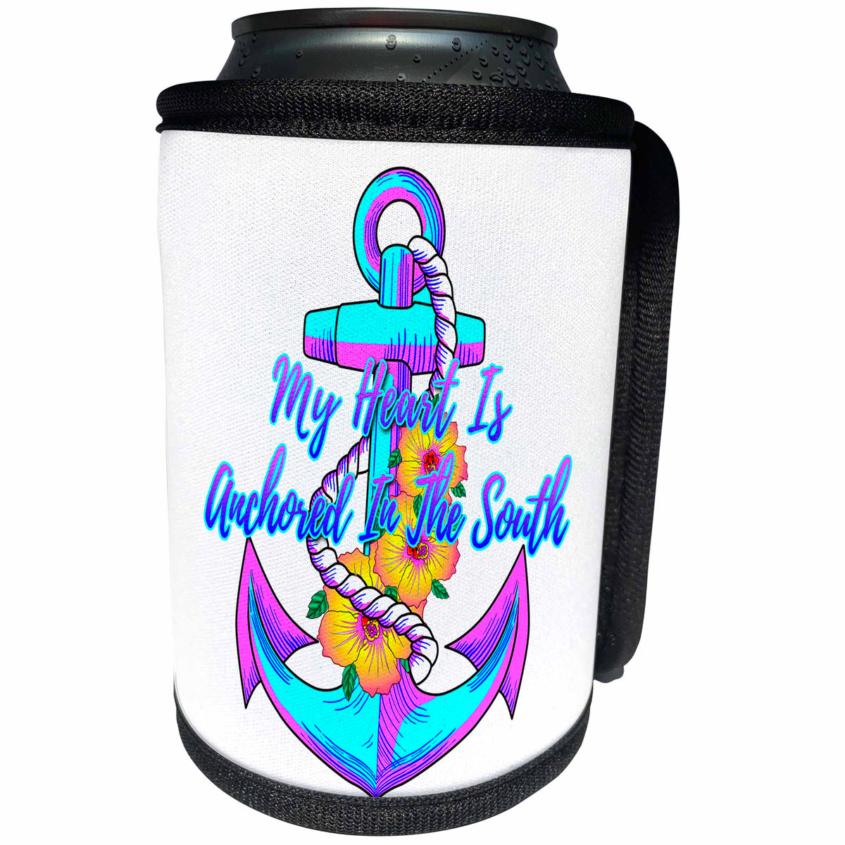 3dRose MacDonald Creative Studios – Nautical - My Heart Is Anchored In The South southern nautical anchor - Can Cooler Bottle Wrap (cc_281500)