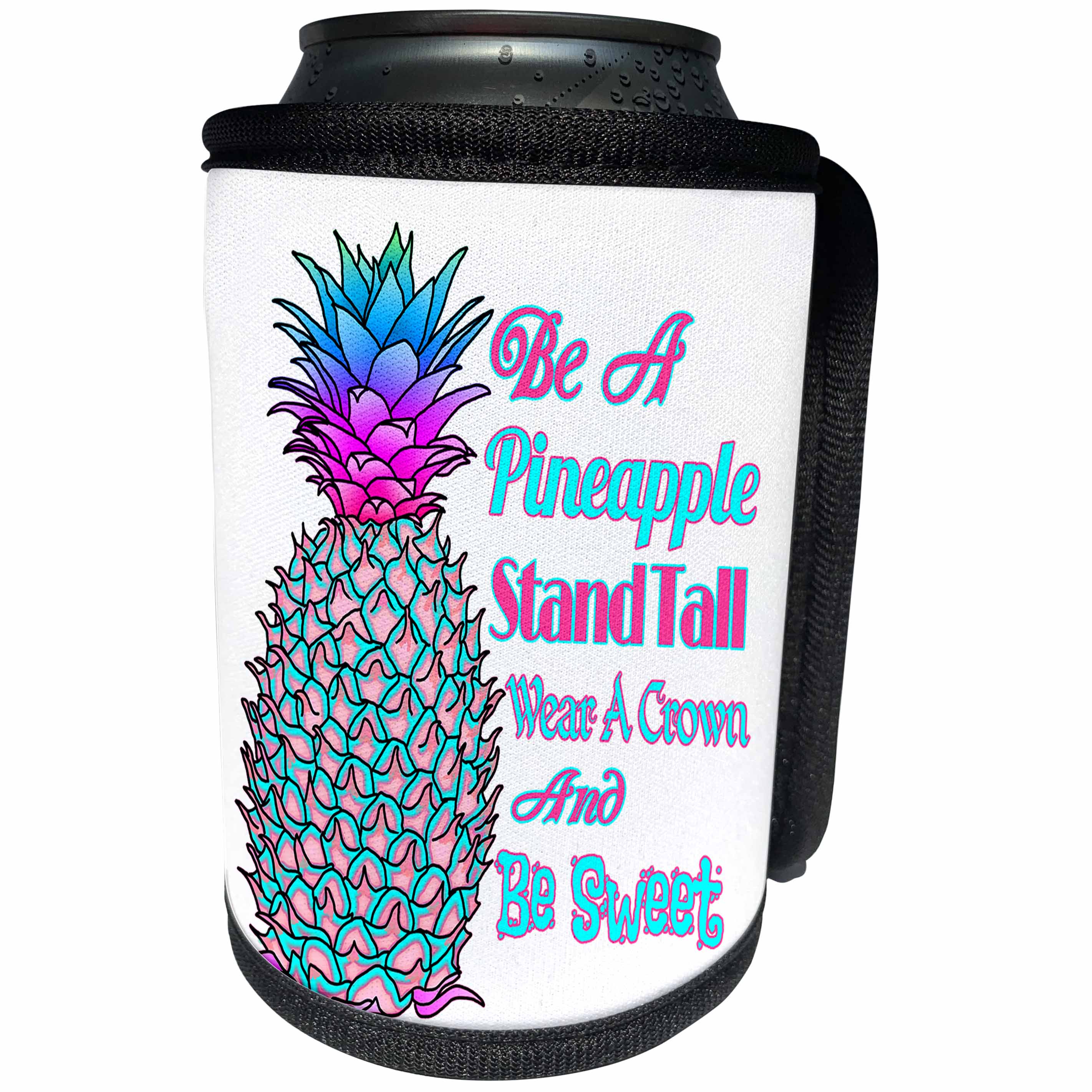 3dRose MacDonald Creative Studios – Pineapple - Colorful tropical pineapple summer quote - Can Cooler Bottle Wrap (cc_281501)