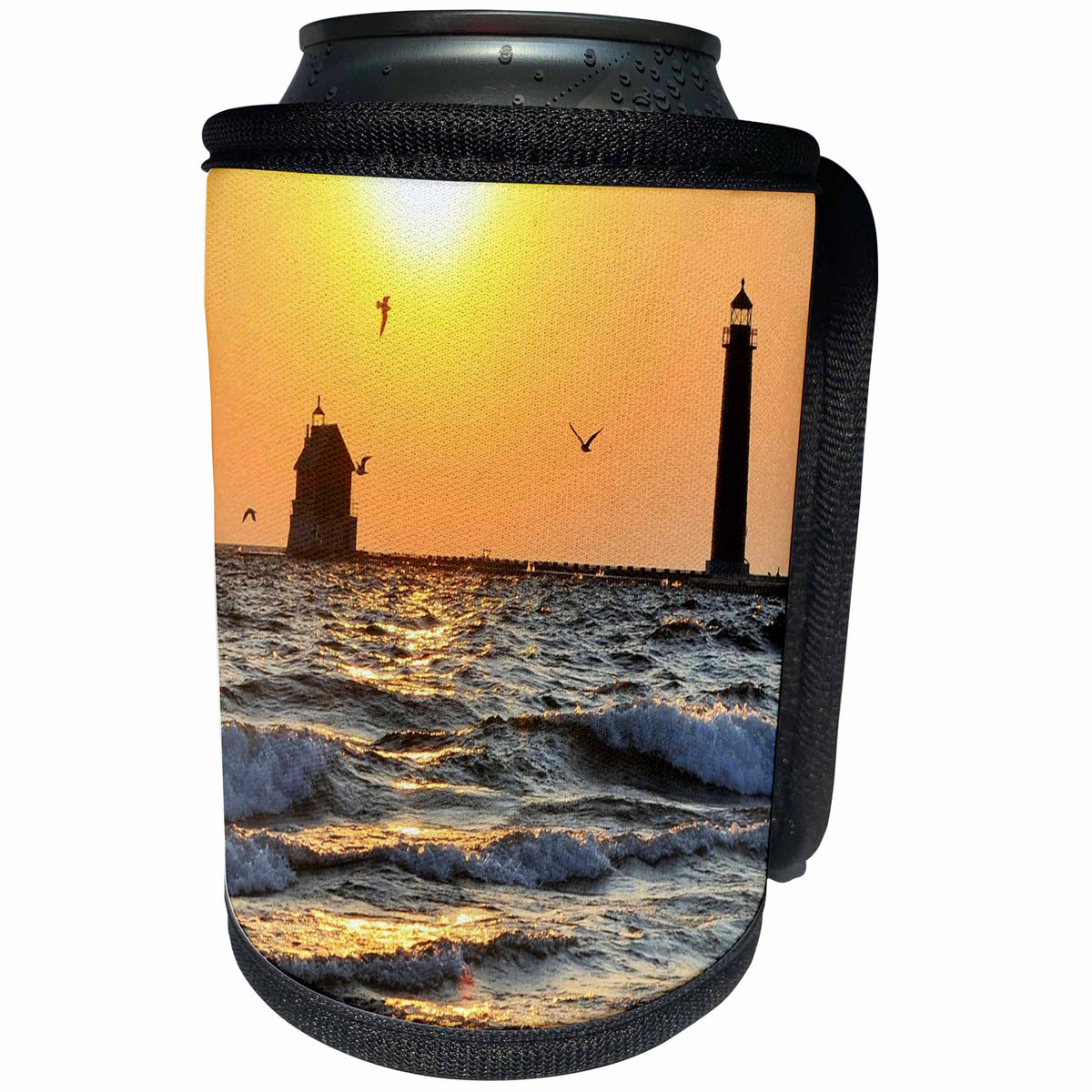 3dRose Dreamscapes by Leslie - Sunset - Warm summer sunset over Lake Michigan - Can Cooler Bottle Wrap (cc_281528)