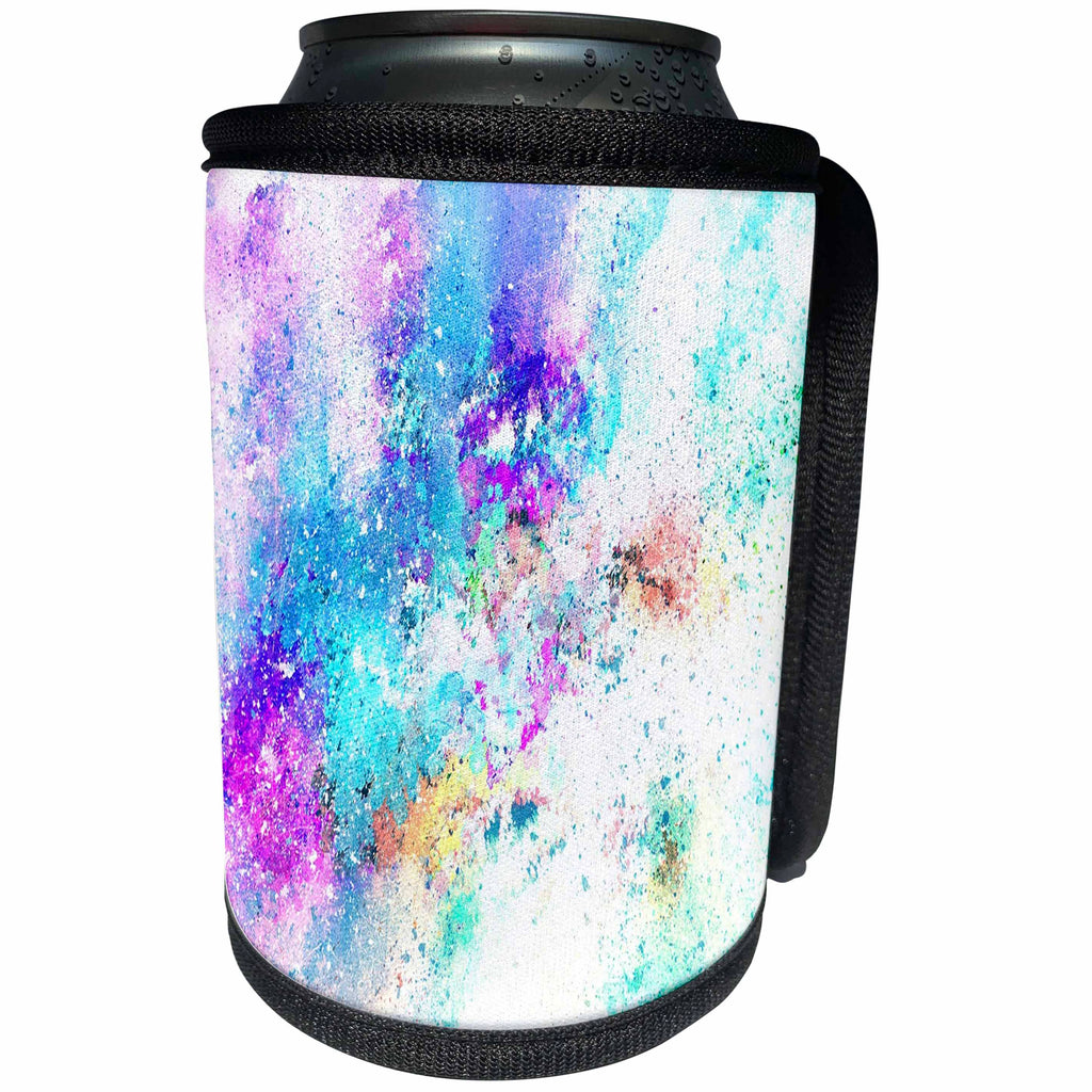 3dRose Spring And Summer Abstracts - Image of Aqua Purple and Fuchsia Paint Splatter - Can Cooler Bottle Wrap (cc_281537)