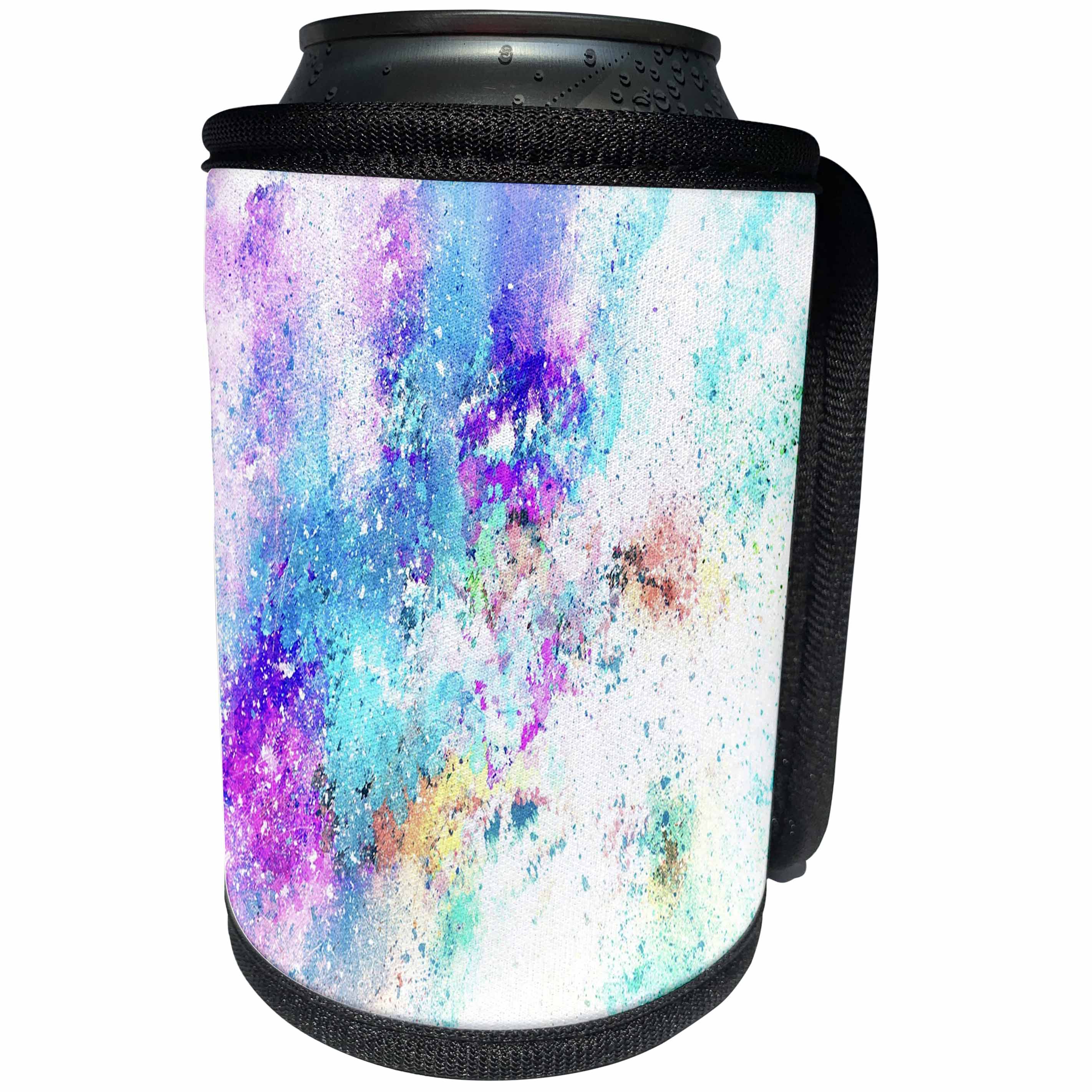 3dRose Spring And Summer Abstracts - Image of Aqua Purple and Fuchsia Paint Splatter - Can Cooler Bottle Wrap (cc_281537)