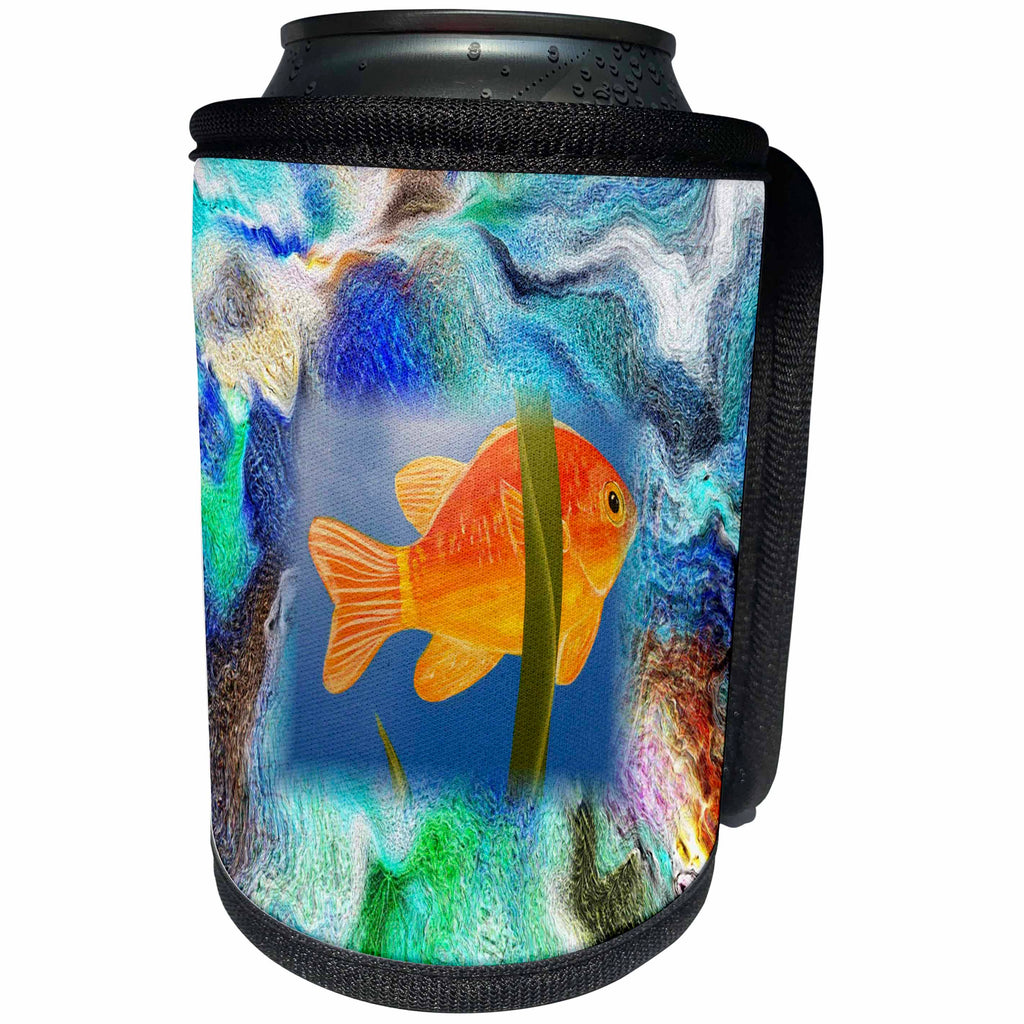 3dRose Spring And Summer Abstracts - Image of Digital Painting With Orange Fish - Can Cooler Bottle Wrap (cc_281539)