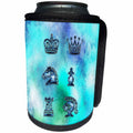 3dRose Spring And Summer Abstracts - Image of Chess Pieces In Glittery Blue On Aqua and Violet - Can Cooler Bottle Wrap (cc_281543)