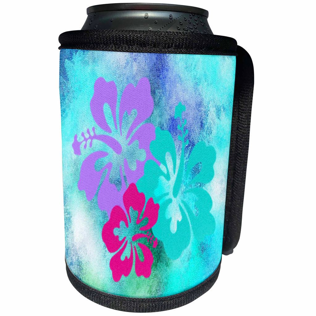 3dRose Spring And Summer Abstracts - Image of Large Fuchsia Aqua and Violet Hawaiian Hibiscus - Can Cooler Bottle Wrap (cc_281548)