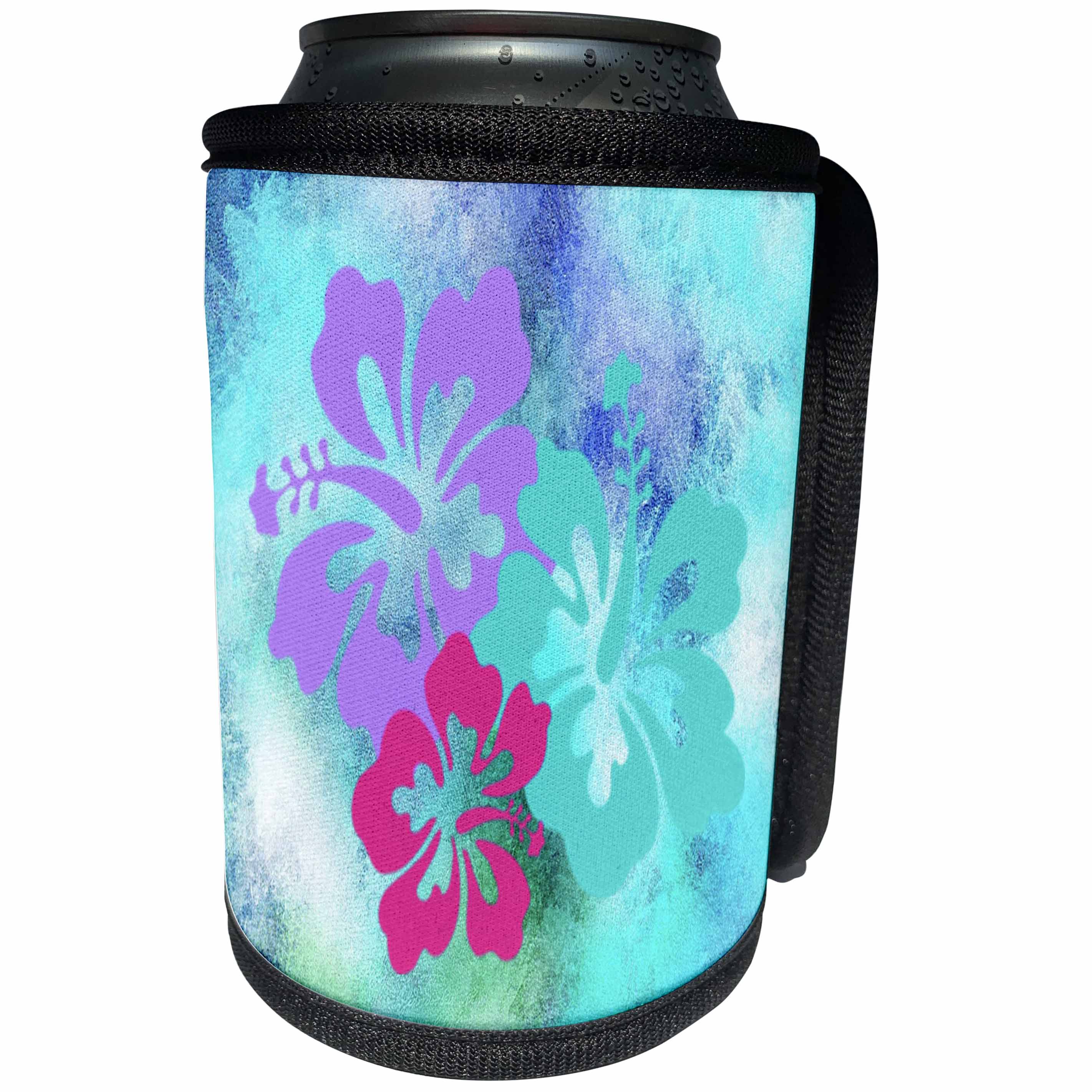 3dRose Spring And Summer Abstracts - Image of Large Fuchsia Aqua and Violet Hawaiian Hibiscus - Can Cooler Bottle Wrap (cc_281548)