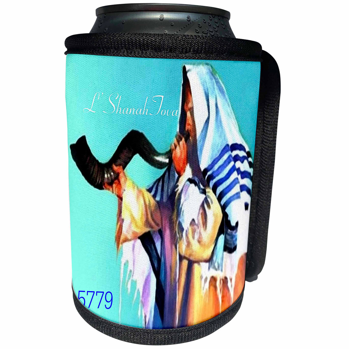 3dRose Jewish Themes - Image of Shofar Being Blown For New Year 5779 - Can Cooler Bottle Wrap (cc_281553)