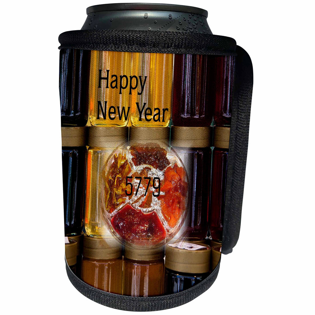 3dRose Jewish Themes - Image of Happy New Year On Big Jars Of Honey - Can Cooler Bottle Wrap (cc_281554)
