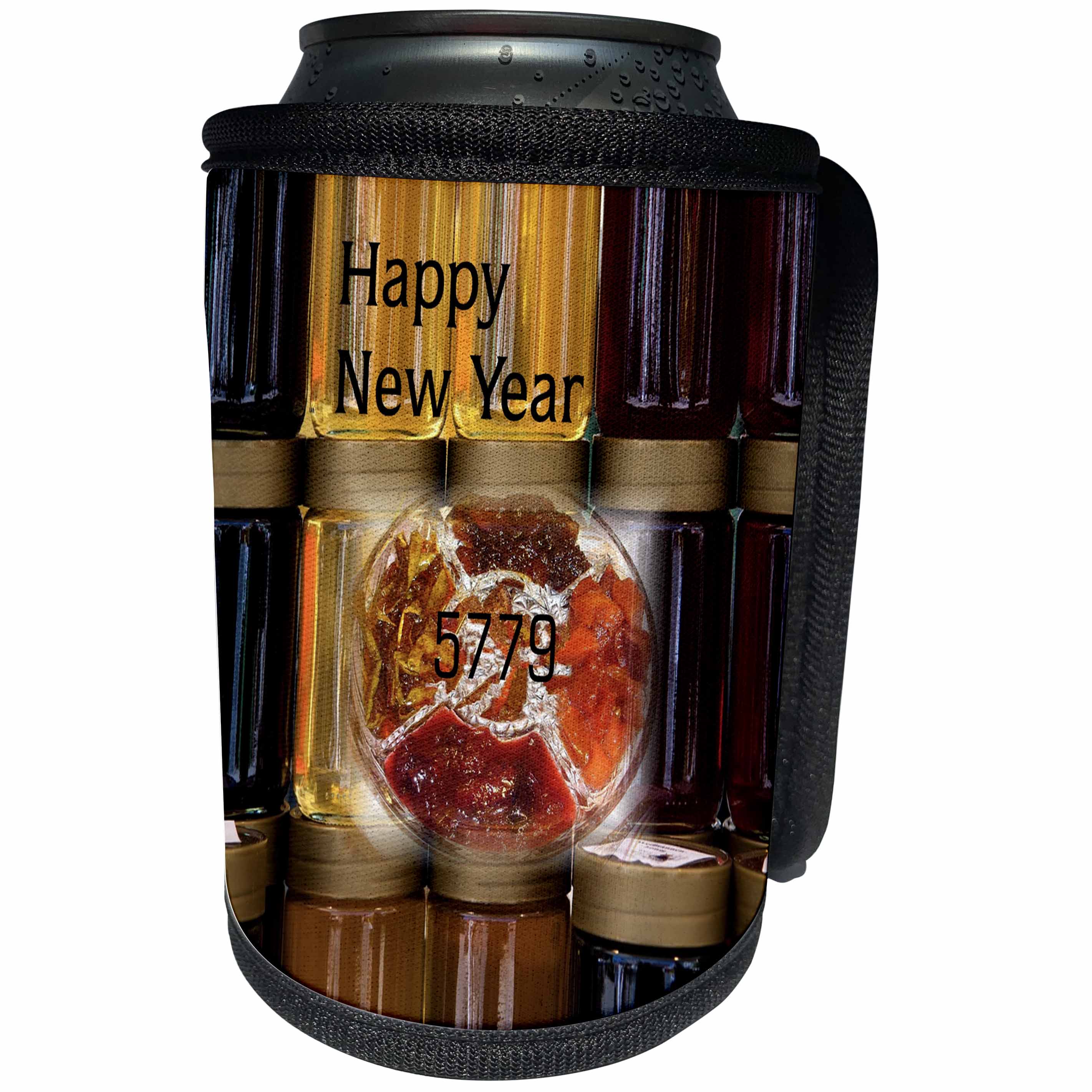 3dRose Jewish Themes - Image of Happy New Year On Big Jars Of Honey - Can Cooler Bottle Wrap (cc_281554)