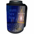 3dRose Jewish Themes - Image of Bright Mogen David With Menorah and Happy New Year - Can Cooler Bottle Wrap (cc_281556)