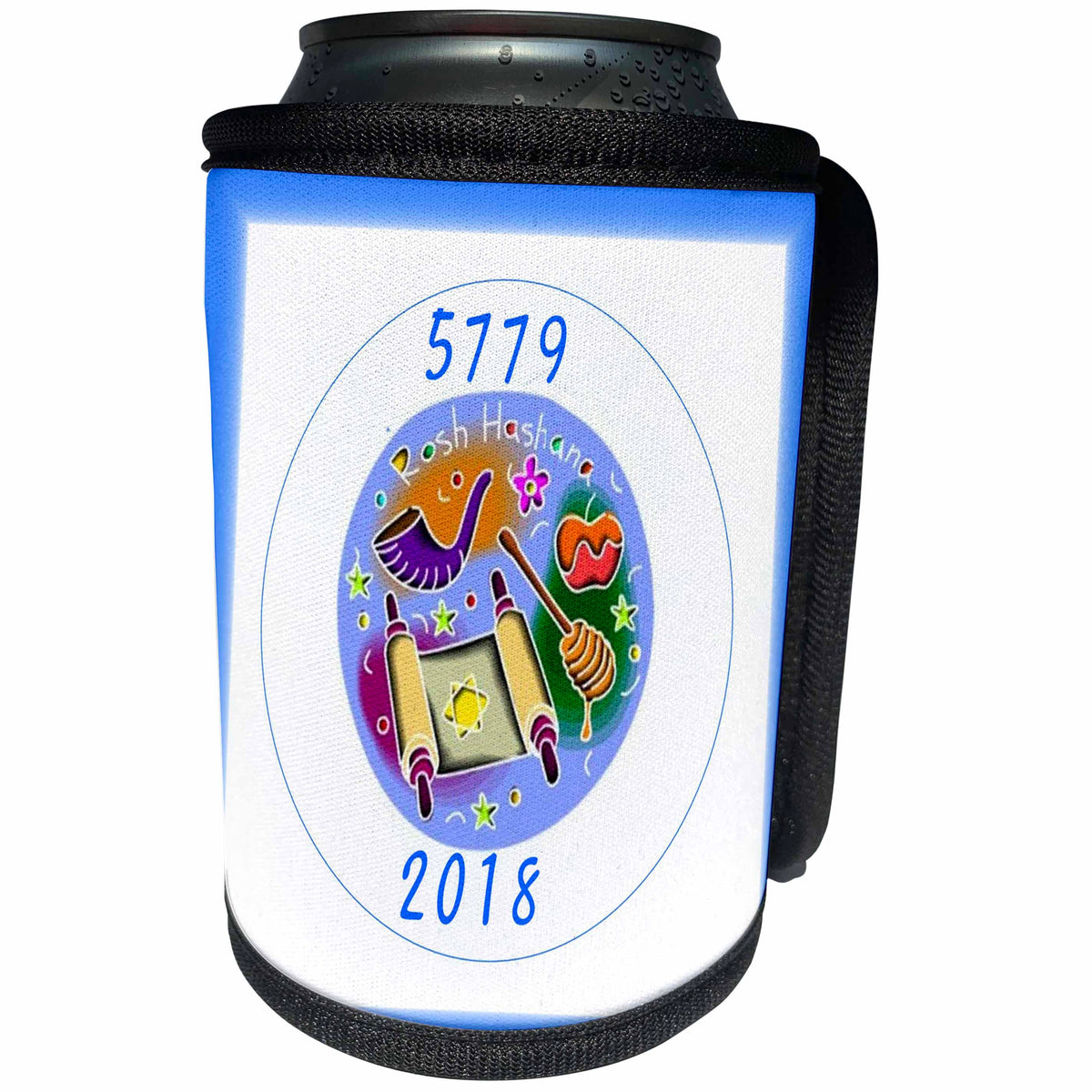 3dRose Jewish Themes - Image of New Year Symbols In A Circle With 5779 and 2018 - Can Cooler Bottle Wrap (cc_281562)