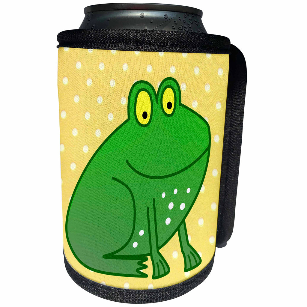 3dRose Childrens Art - Image of Cartoon Frog On Yellow Dots - Can Cooler Bottle Wrap (cc_281571)