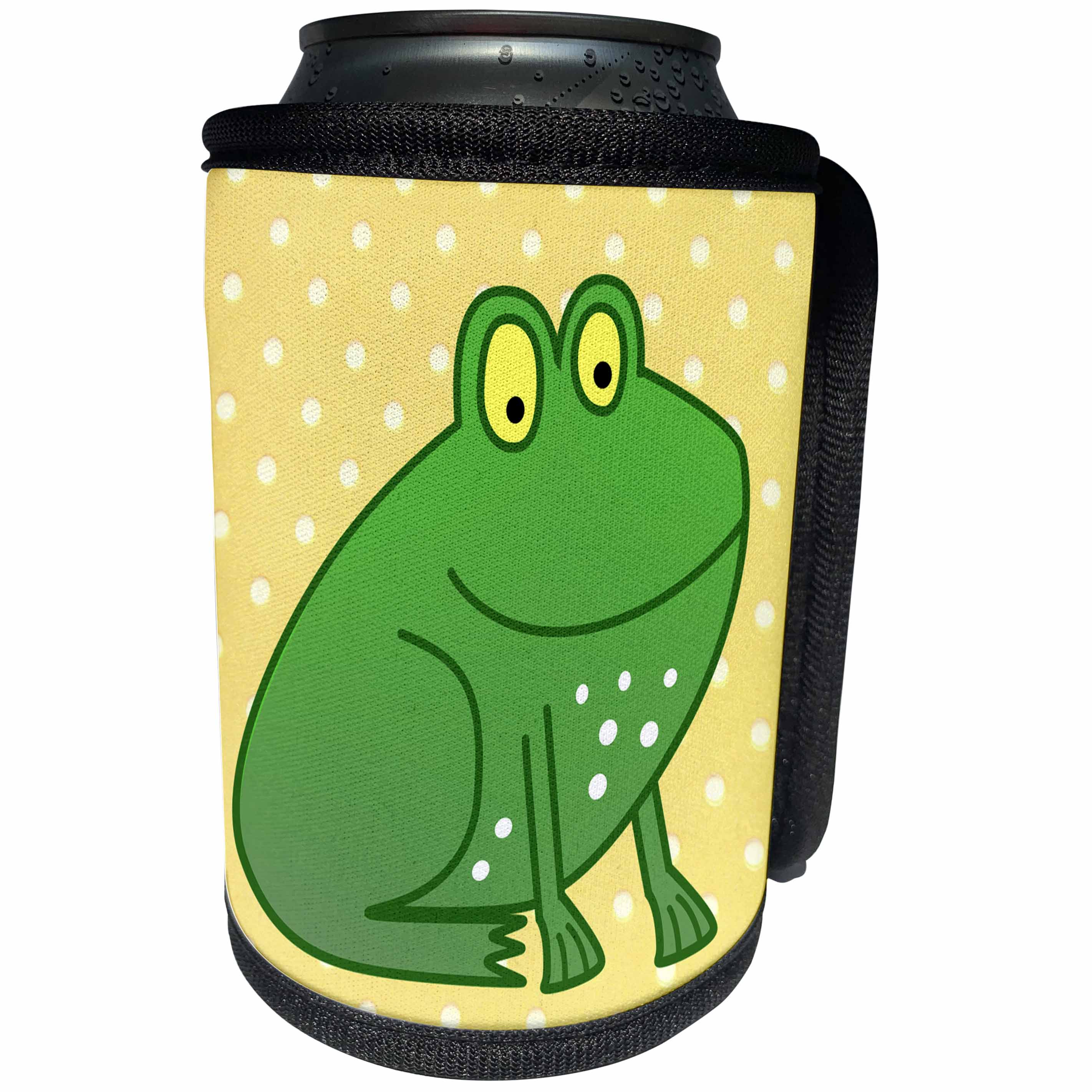 3dRose Childrens Art - Image of Cartoon Frog On Yellow Dots - Can Cooler Bottle Wrap (cc_281571)