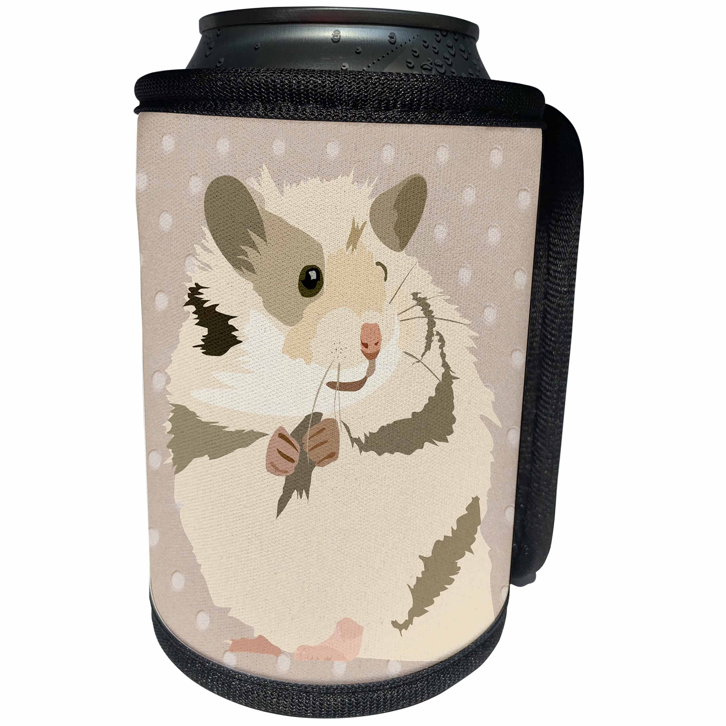 3dRose Childrens Art - Image of Adorable Cartoon Hamster On Beige Dots - Can Cooler Bottle Wrap (cc_281573)