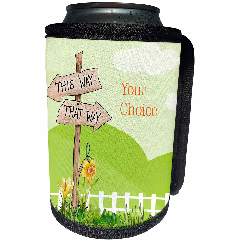 3dRose Childrens Art - Image of Cartoon Signs Say This Way That Way Your Choice - Can Cooler Bottle Wrap (cc_281576)