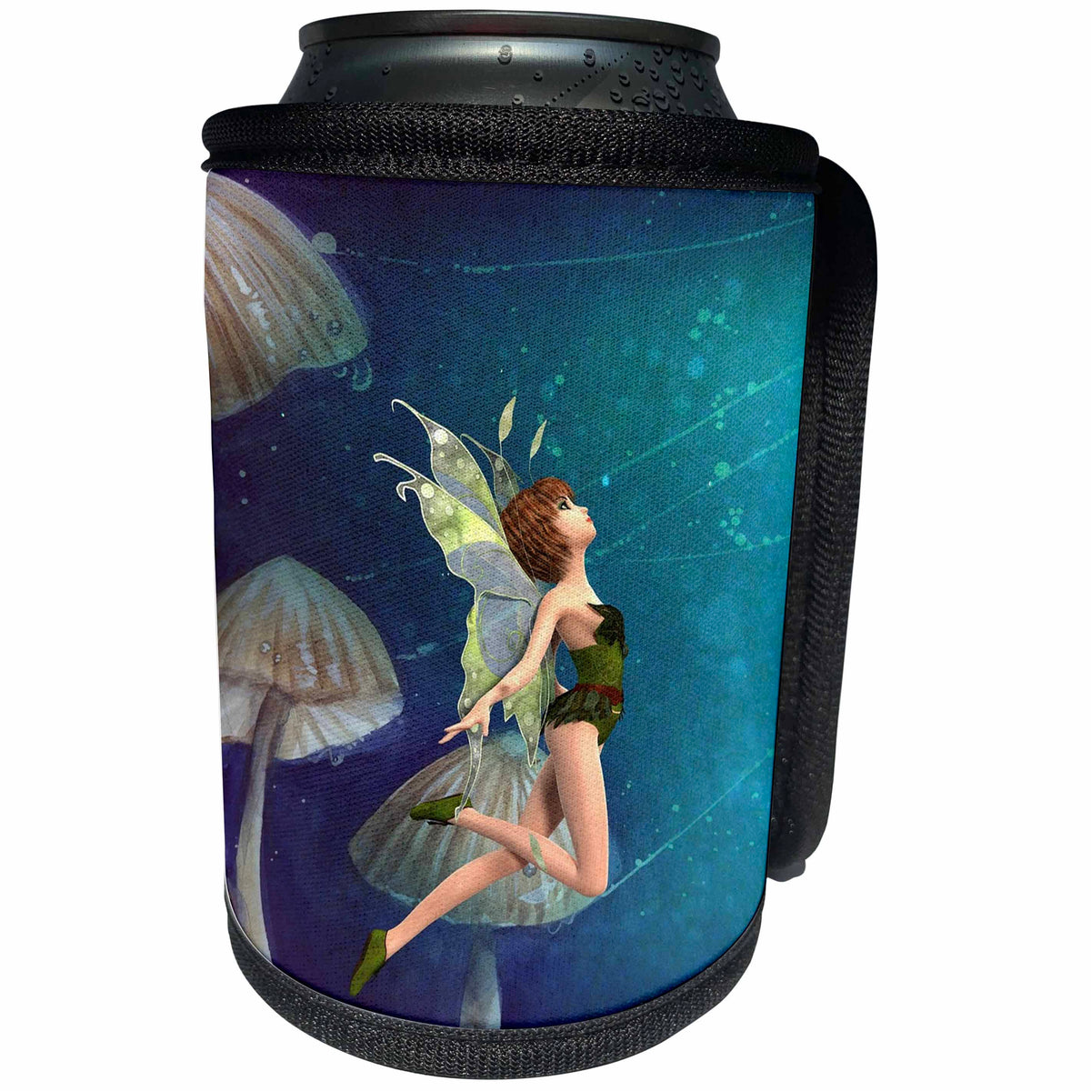 3dRose Fairies And Fantasy - Image of Beautiful Fairy At Night With Giant Mushrooms - Can Cooler Bottle Wrap (cc_281578)