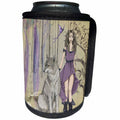 3dRose Fairies And Fantasy - Image of Fantasy Girl Elf With Wolf At Her Side - Can Cooler Bottle Wrap (cc_281581)