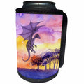 3dRose Fairies And Fantasy - Image of Gorgeous Watercolor of Purple Dragon and Sunset - Can Cooler Bottle Wrap (cc_281586)