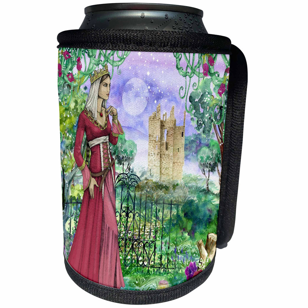 3dRose Fairies And Fantasy - Image of Princess Standing In Garden Near Castle - Can Cooler Bottle Wrap (cc_281587)