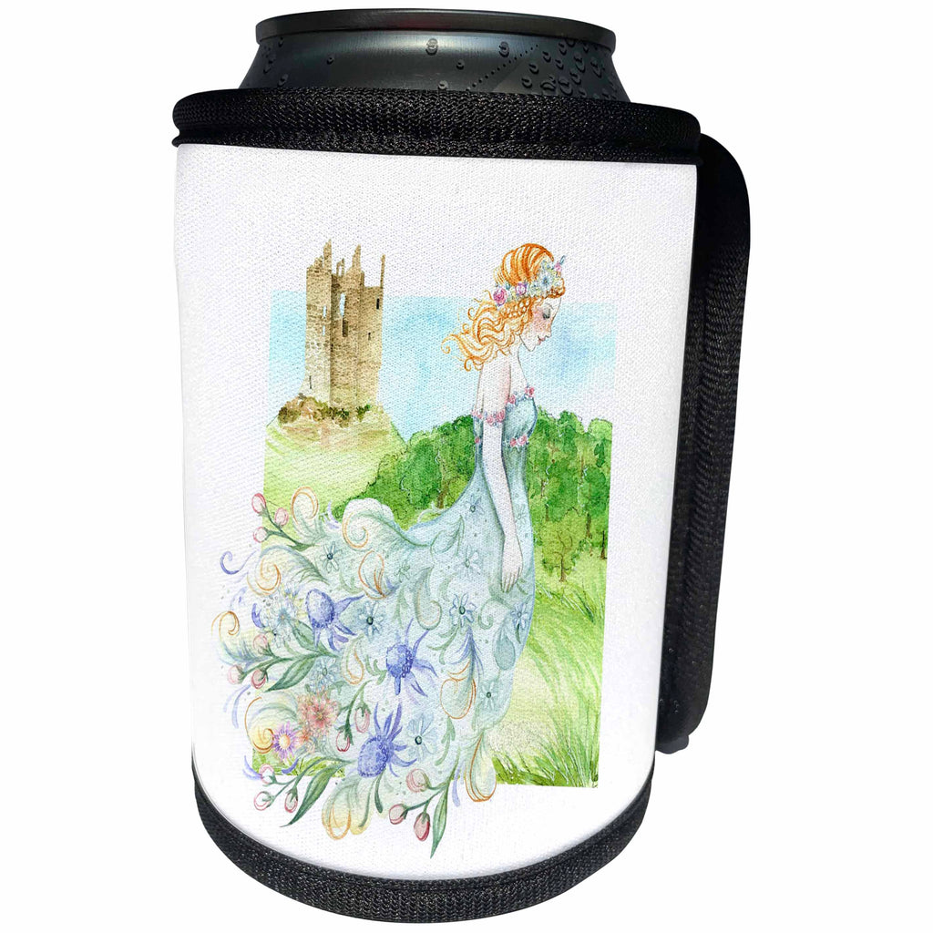 3dRose Fairies And Fantasy - Image of Painting of Young Princess In Flowered Dress - Can Cooler Bottle Wrap (cc_281588)