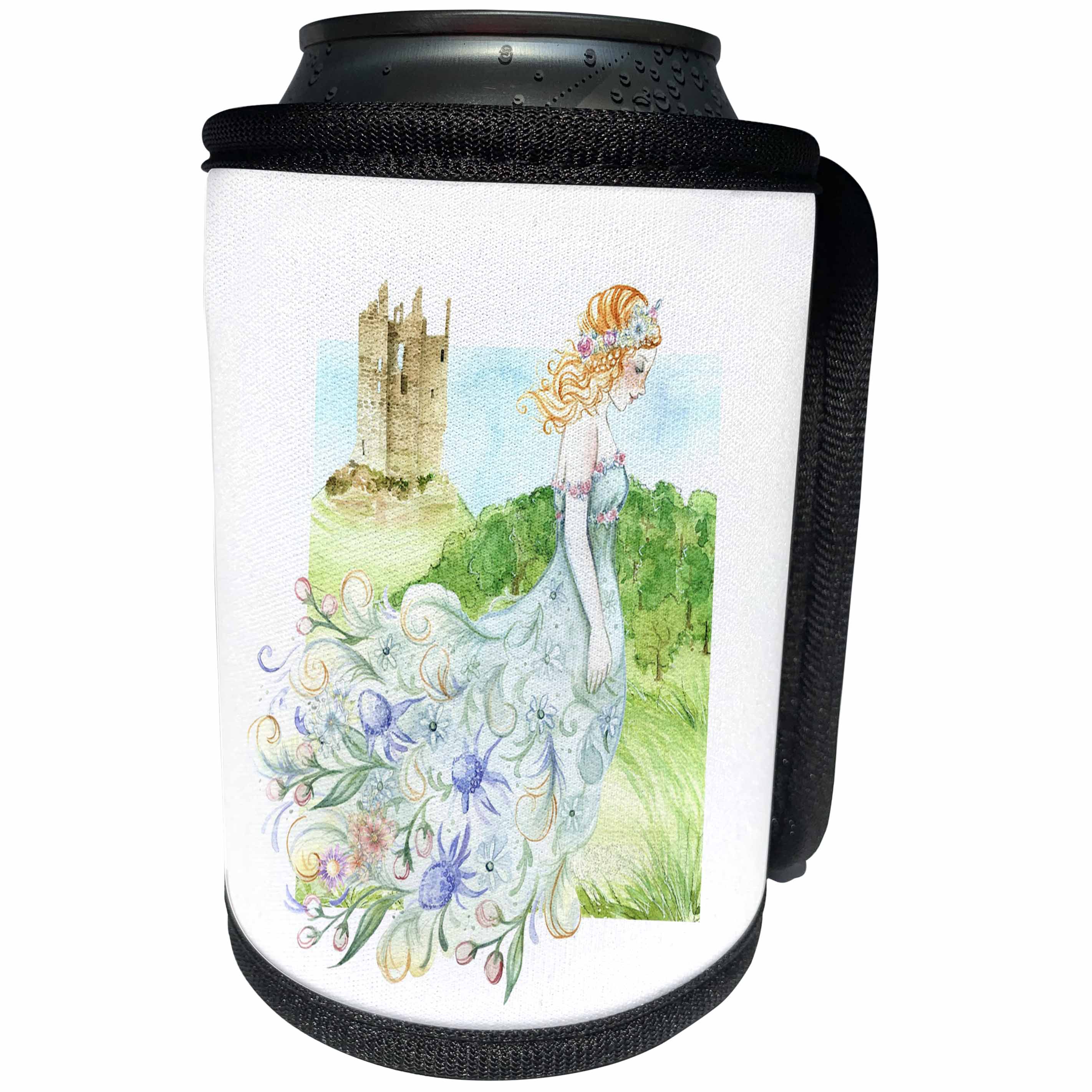 3dRose Fairies And Fantasy - Image of Painting of Young Princess In Flowered Dress - Can Cooler Bottle Wrap (cc_281588)
