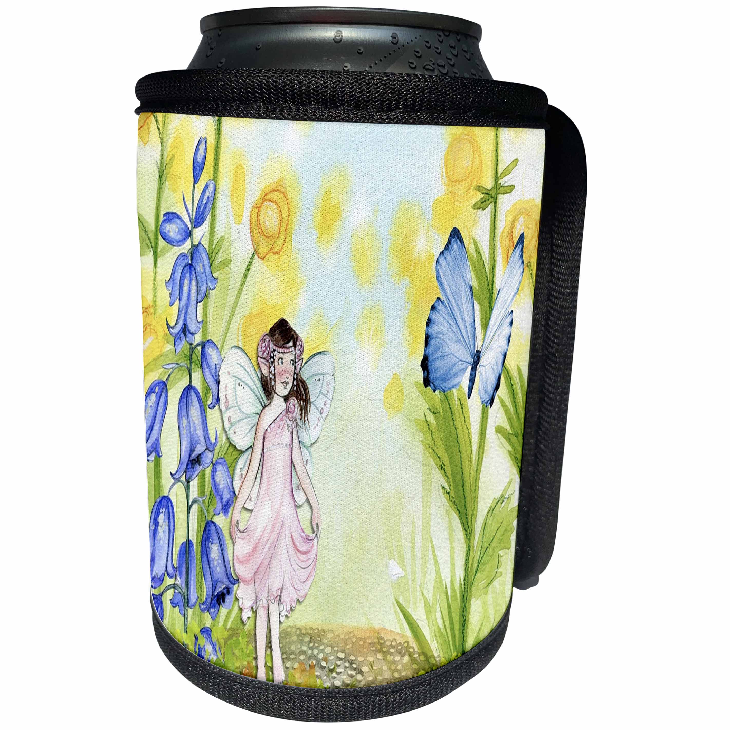 3dRose Fairies And Fantasy - Image of Elf Fairy In Pink Surrounded By Large Flowers - Can Cooler Bottle Wrap (cc_281591)