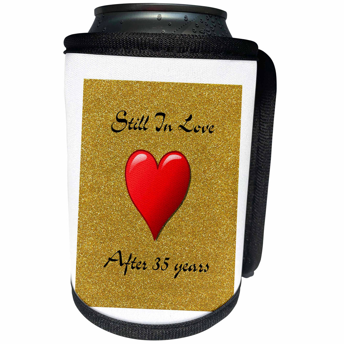 3dRose Special Events - Image of Still in Love After 35 Years On Gold Glitter and Heart - Can Cooler Bottle Wrap (cc_281602)