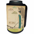 3dRose Art Deco - Image of Lady In Teal Dress With Gold Words Art Deco - Can Cooler Bottle Wrap (cc_281612)