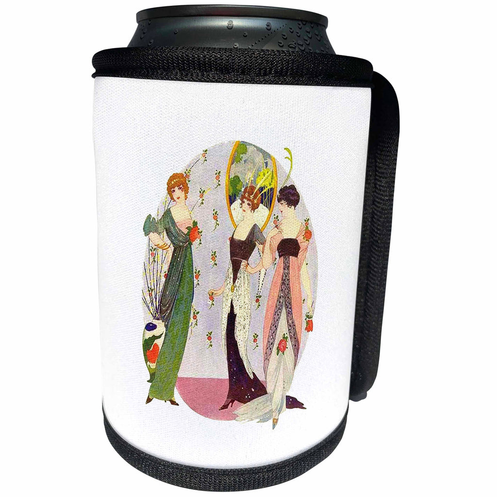 3dRose Art Deco - Image of Three ladies Dressed in Art Deco Long Dresses - Can Cooler Bottle Wrap (cc_281616)