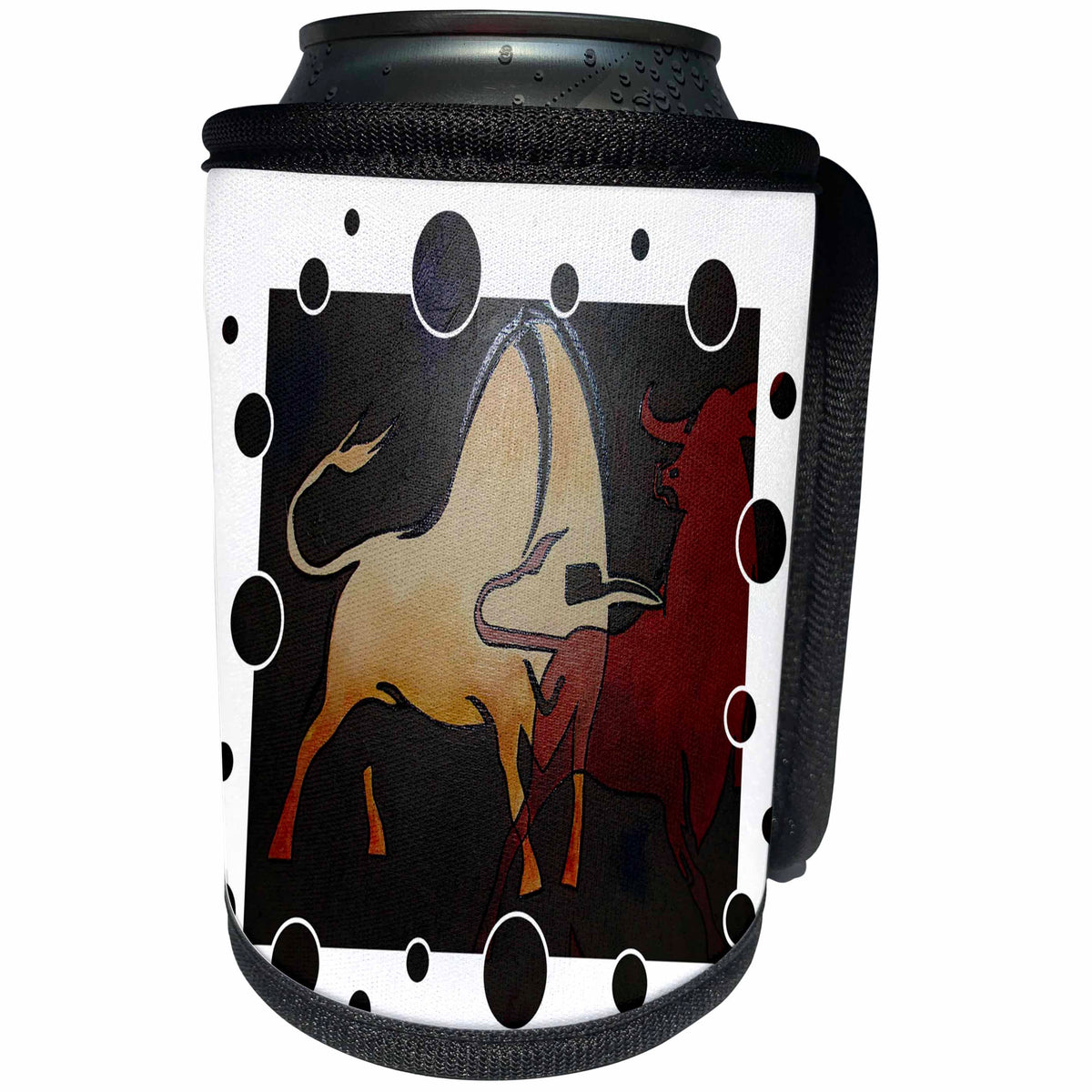 3dRose Taiche Acrylic Art - Animals Bullfight with horns down - Can Cooler Bottle Wrap (cc_28162)