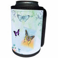 3dRose Butterfly Art - Image of Flower Scrolls and Three Butterflies Watercolor - Can Cooler Bottle Wrap (cc_281624)