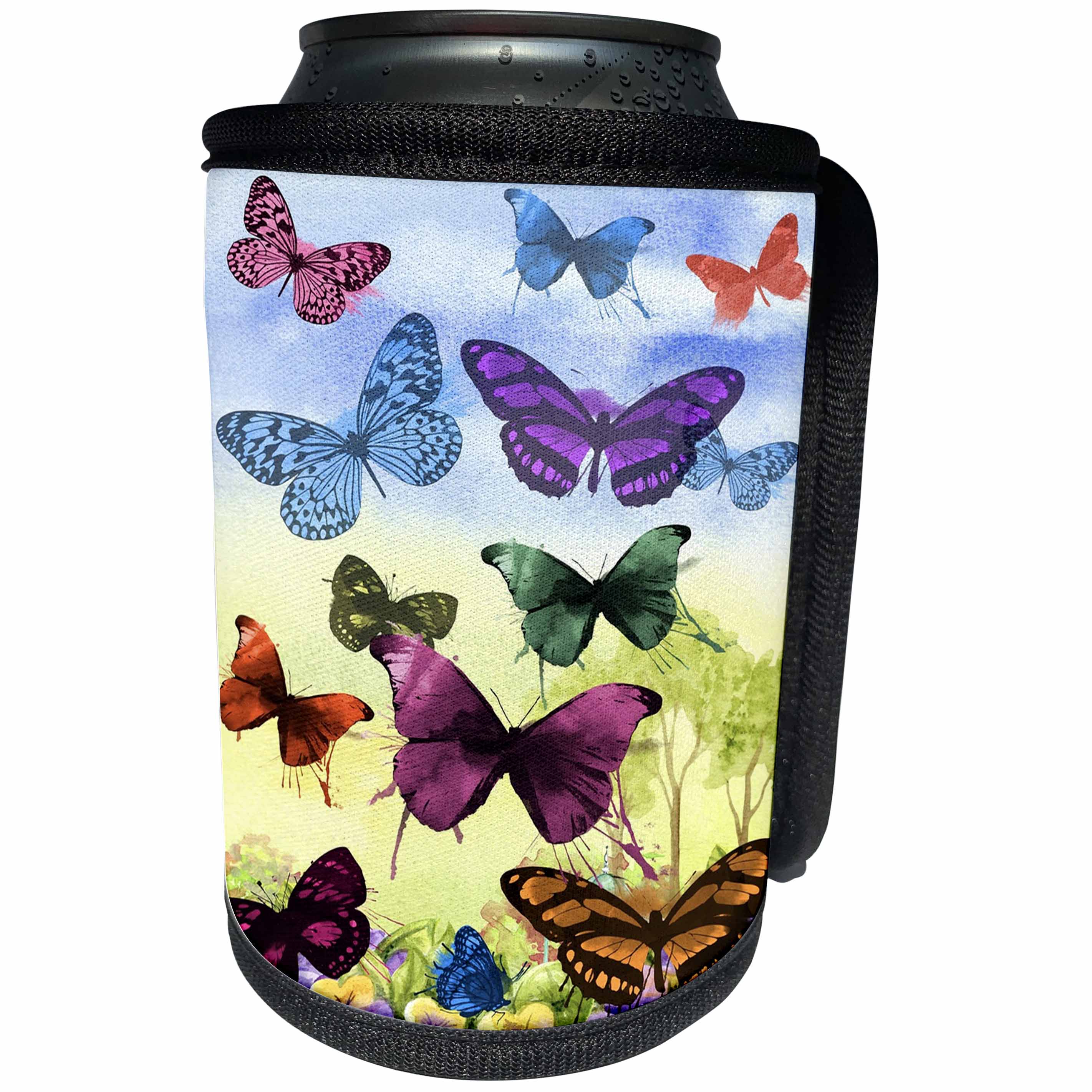 3dRose Butterfly Art - Image of One Dozen different Color Butterflies In Flight - Can Cooler Bottle Wrap (cc_281625)