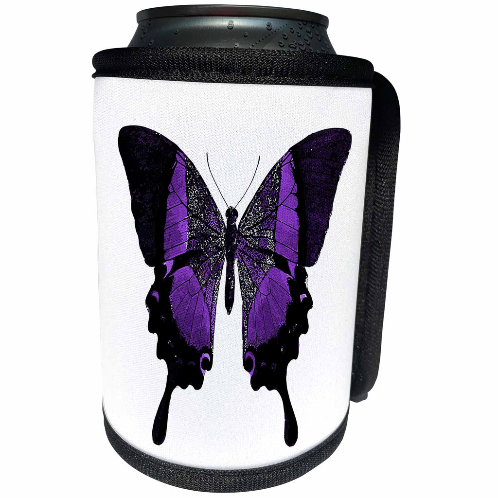 3dRose Butterfly Art - Image of Beautiful Painted Deep Purple Butterfly - Can Cooler Bottle Wrap (cc_281634)