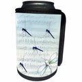 3dRose Butterfly Art - Image of Five Dragonflies On Old Blue Style Music Sheet - Can Cooler Bottle Wrap (cc_281635)