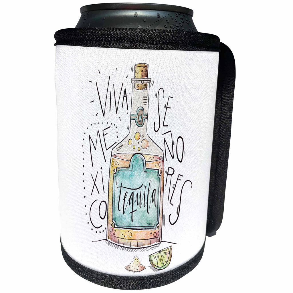 3dRose Sven Herkenrath Celebration - Viva Mexico Senores a Pretty Drawing of a Bottle of Tequila - Can Cooler Bottle Wrap (cc_281638)