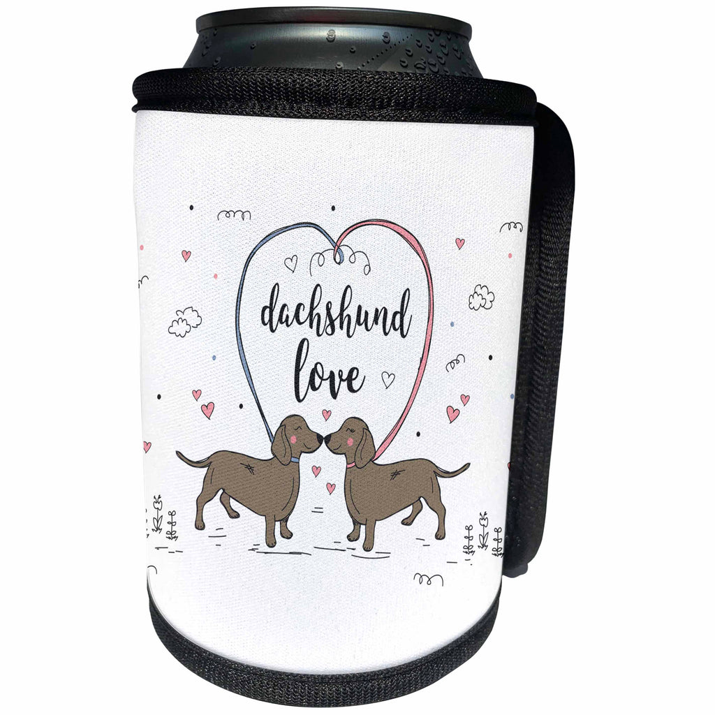 3dRose Sven Herkenrath Animal - Dachshund Love Cute Drawing of Two Dogs Kissing Dachshund Lovers - Can Cooler Bottle Wrap (cc_281645)