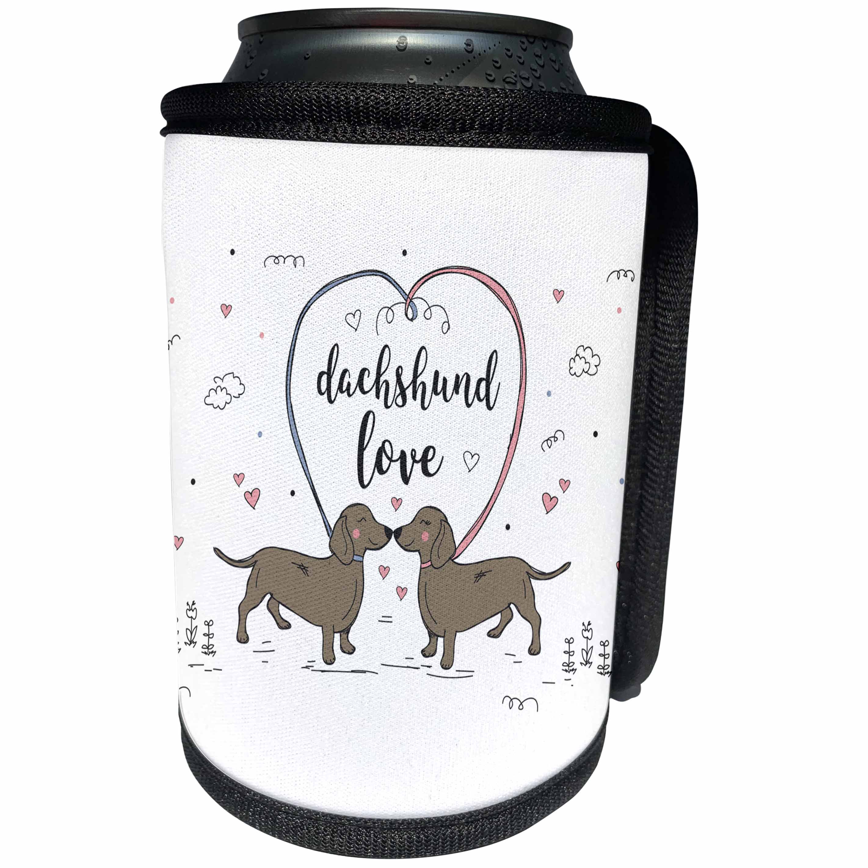 3dRose Sven Herkenrath Animal - Dachshund Love Cute Drawing of Two Dogs Kissing Dachshund Lovers - Can Cooler Bottle Wrap (cc_281645)