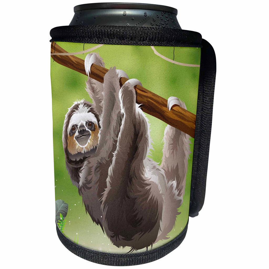 3dRose Sven Herkenrath Animal - A Cute Illustration of a Sloth Hanging From a Tree - Can Cooler Bottle Wrap (cc_281658)
