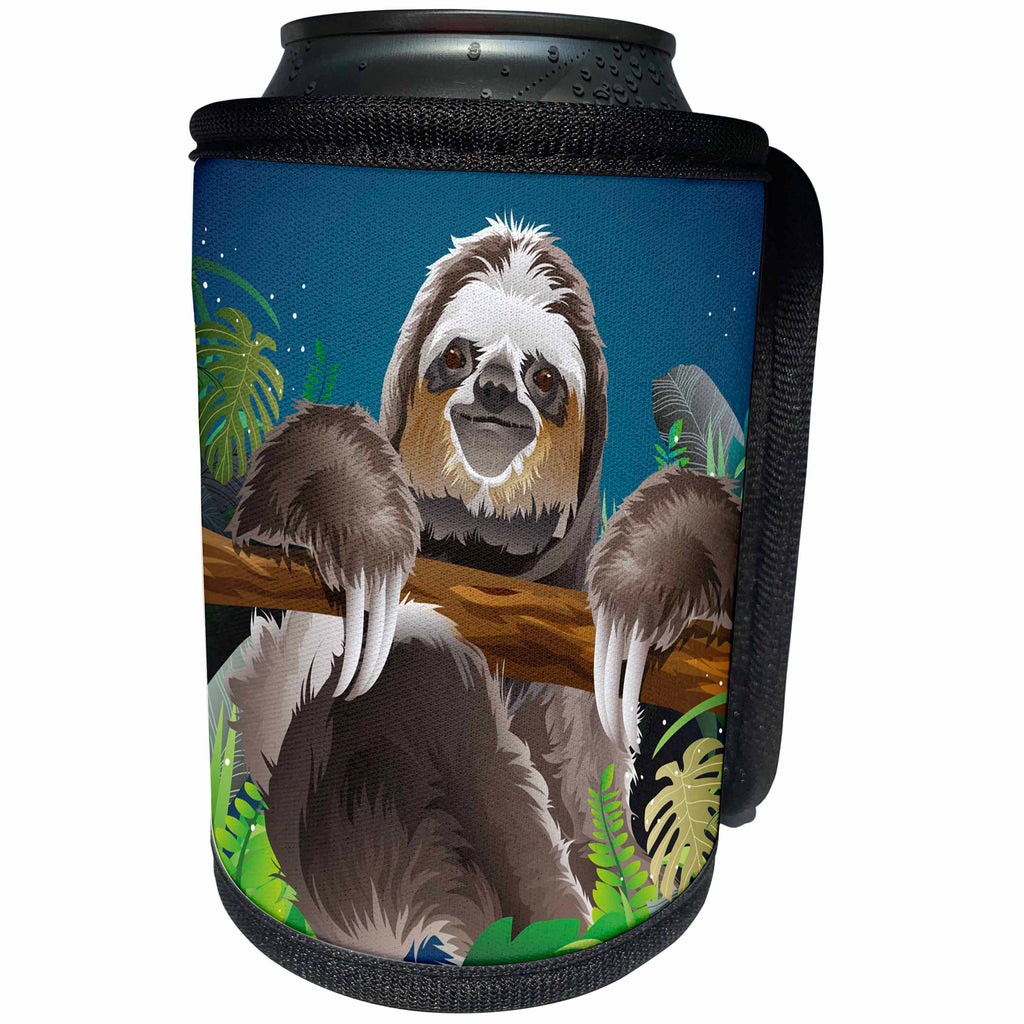 3dRose Sven Herkenrath Animal - A Cute Illustration of a Sloth Chilling on a Tree - Can Cooler Bottle Wrap (cc_281661)