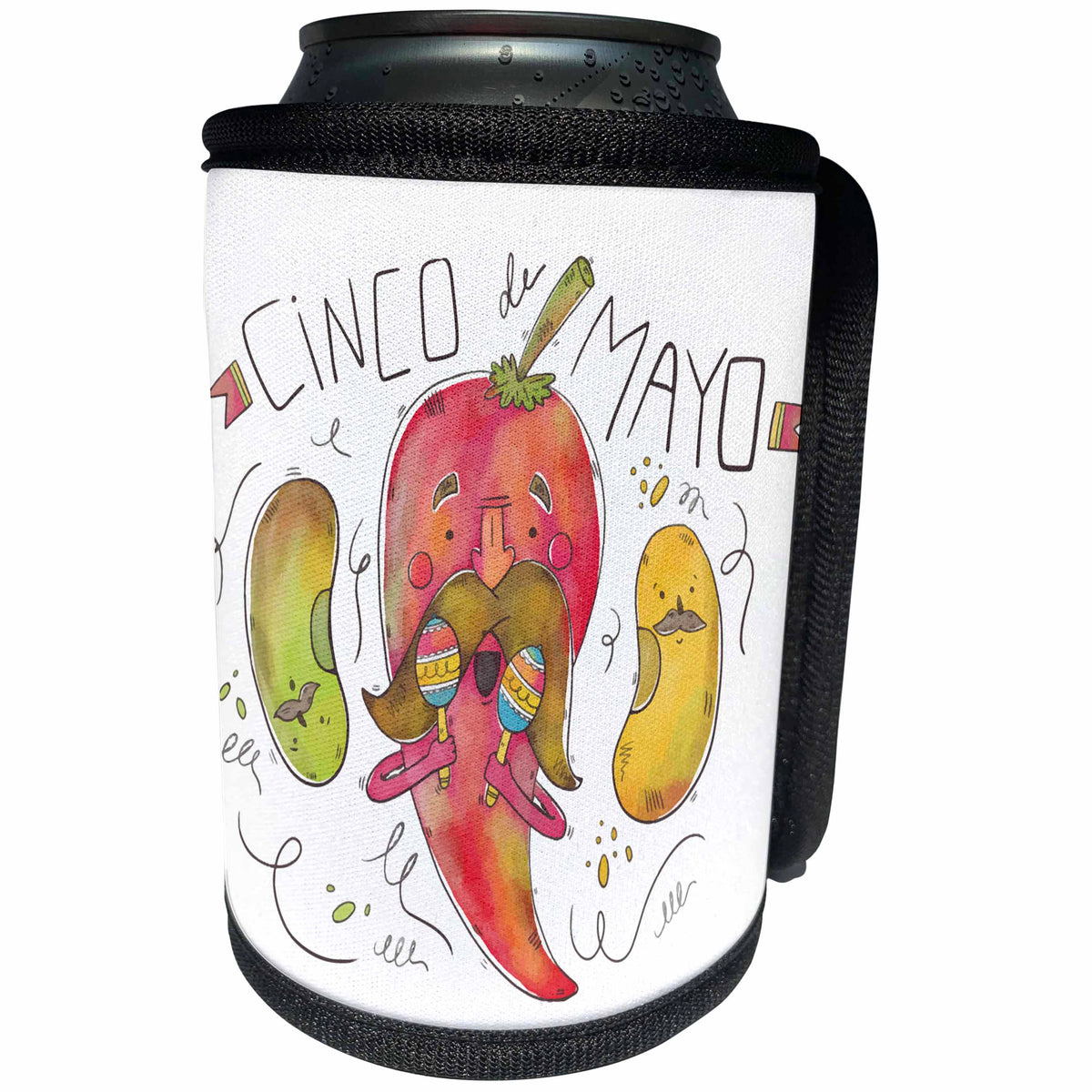 3dRose Sven Herkenrath Celebration - Cinco de Mayo Drawing of a Funny Chili - Can Cooler Bottle Wrap (cc_281663)