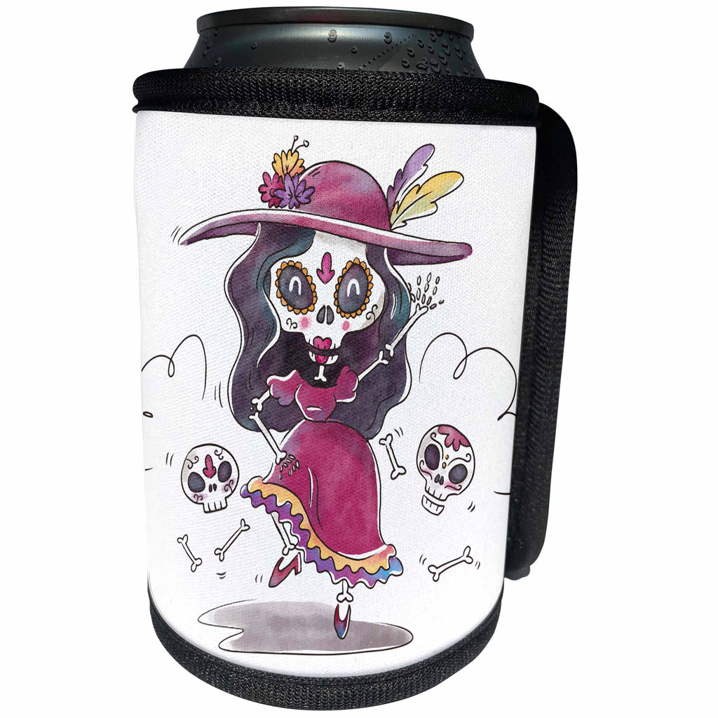 3dRose Fashionable Trendy Skeleton Dancing Dia De Los Muertos - Can Cooler Bottle Wrap (cc_281673)