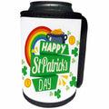 3dRose Sven Herkenrath Celebration - Happy St Patricks Day Cloverleaf Gold and a Rainbow - Can Cooler Bottle Wrap (cc_281674)
