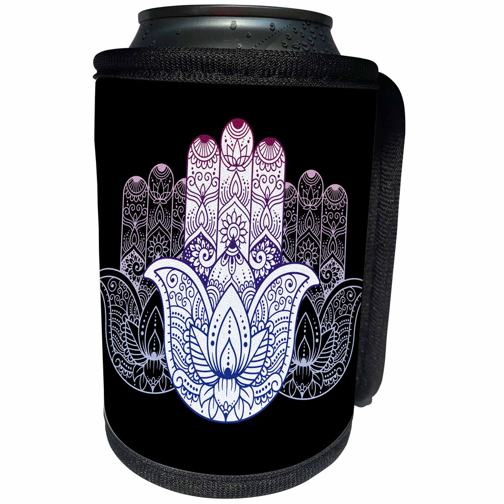 3dRose Sven Herkenrath Religion - Indian Hand with an Intricate Pattern on Black Background - Can Cooler Bottle Wrap (cc_281677)