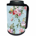 3dRose Sven Herkenrath Vintage - Trendy Vintage Flower Pattern on Lovely Blue Background - Can Cooler Bottle Wrap (cc_281685)