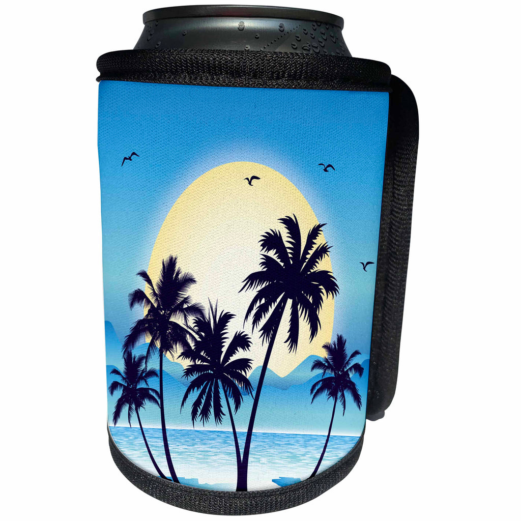 3dRose Sven Herkenrath Nature - Lovely Vector of Palms at a Paradise Beach Perfect Holiday - Can Cooler Bottle Wrap (cc_281688)