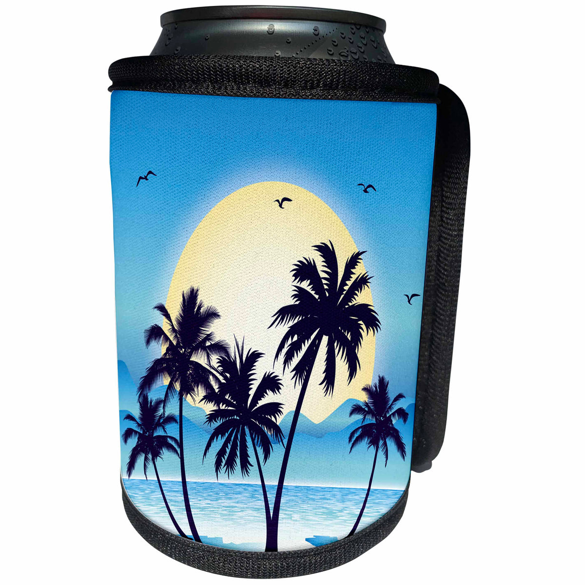 3dRose Sven Herkenrath Nature - Lovely Vector of Palms at a Paradise Beach Perfect Holiday - Can Cooler Bottle Wrap (cc_281688)