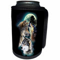3dRose Can Cooler Bottle Wrap - Sven Herkenrath Animal - Three Beautiful Wolfs in front of the Moon on Black Background